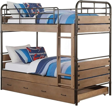 Adams Twin Over Twin Bunk Bed with Trundle in Antique Oak