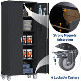 GangMei Garage Storage Cabinet with Wheels & Pegboard, 72" H Locking Metal Storage Cabinet with Doors and 4 Adjustable Shelves for Garage Workshop Home, Assembly Required, Black