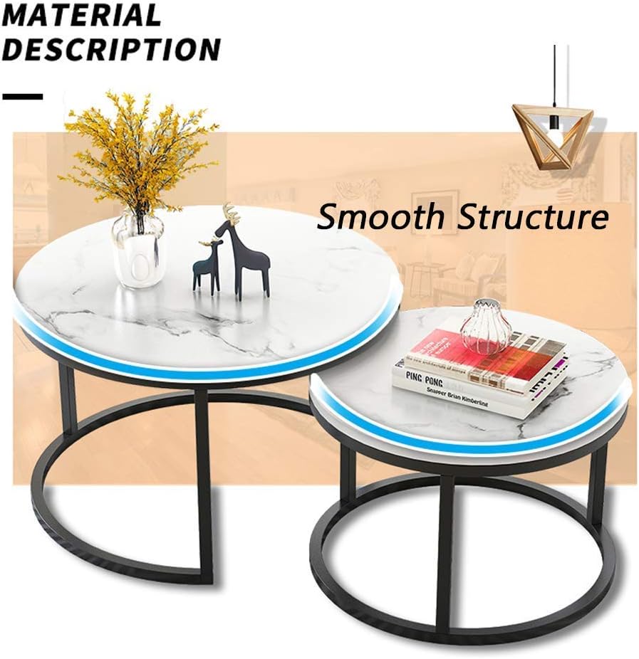 Nest of 2 Tables, MDF Round Side Sofa Table Small Coffee Tea Table for Living Room