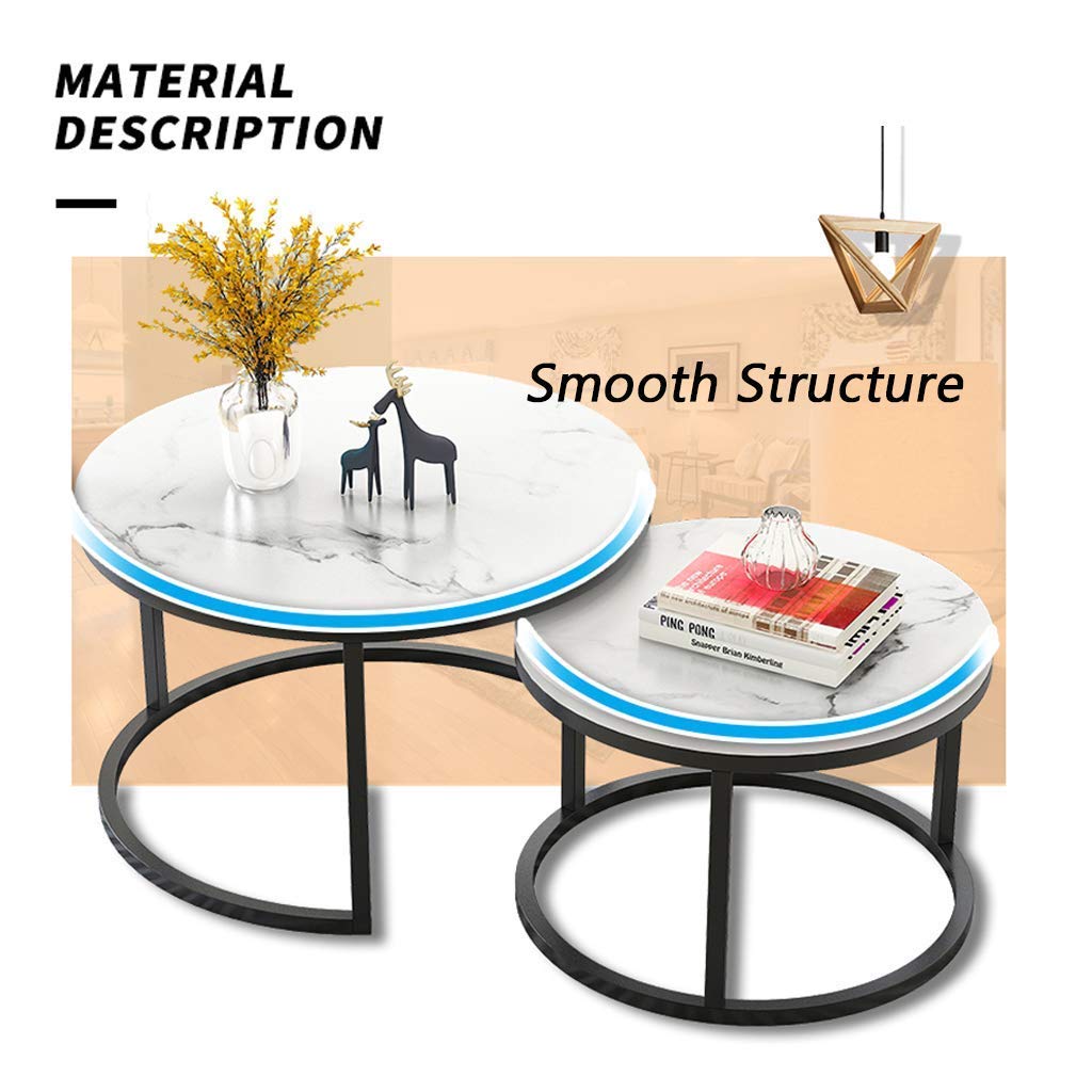 Nest of 2 Tables, MDF Round Side Sofa Table Small Coffee Tea Table for Living Room