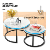 Nest of 2 Tables, MDF Round Side Sofa Table Small Coffee Tea Table for Living Room