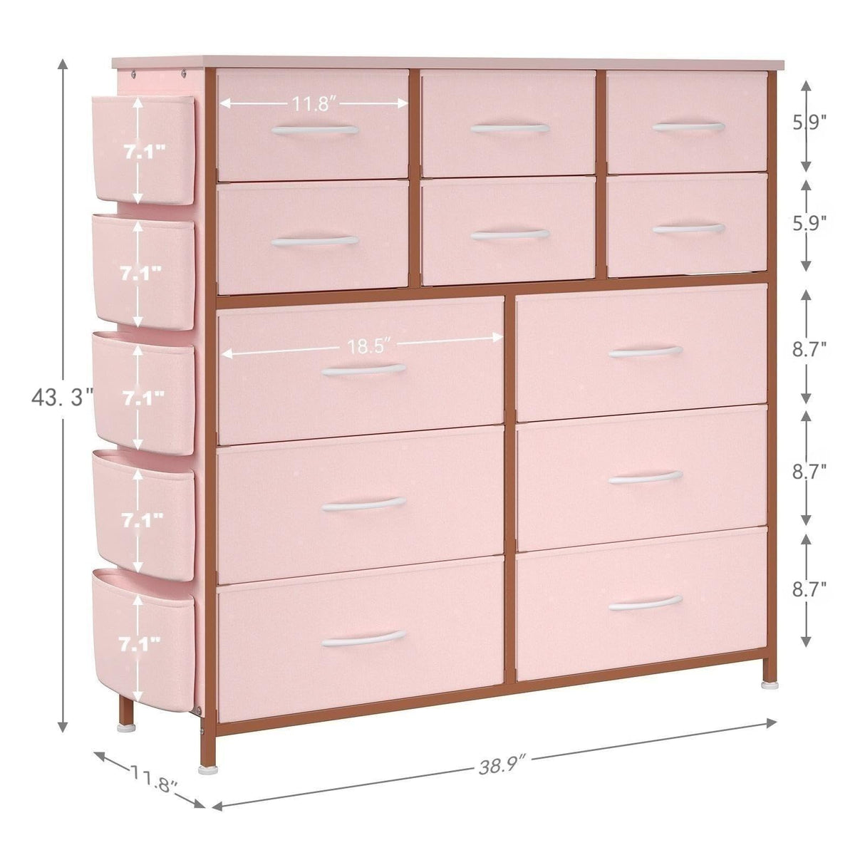 12 Dresser for Bedroom, Chest of Drawers for Bedroom with Side Pockets and Hooks