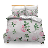 Printed Comforter Cover Set King Floral Pattern of Pink Flowers and Eucalyptus Branches