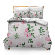 Printed Comforter Cover Set King Floral Pattern of Pink Flowers and Eucalyptus Branches