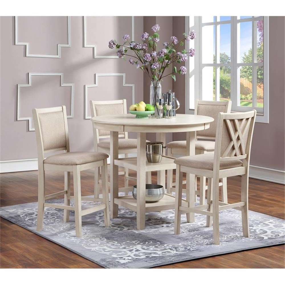 Amy 5-Piece Counter Dining Table Set, Beige and Brown