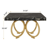 Modern Black Square Coffee Table with Gold Geometric Frame