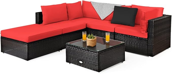 6 Pieces Patio Furniture Set, Outdoor Wicker Conversation Set