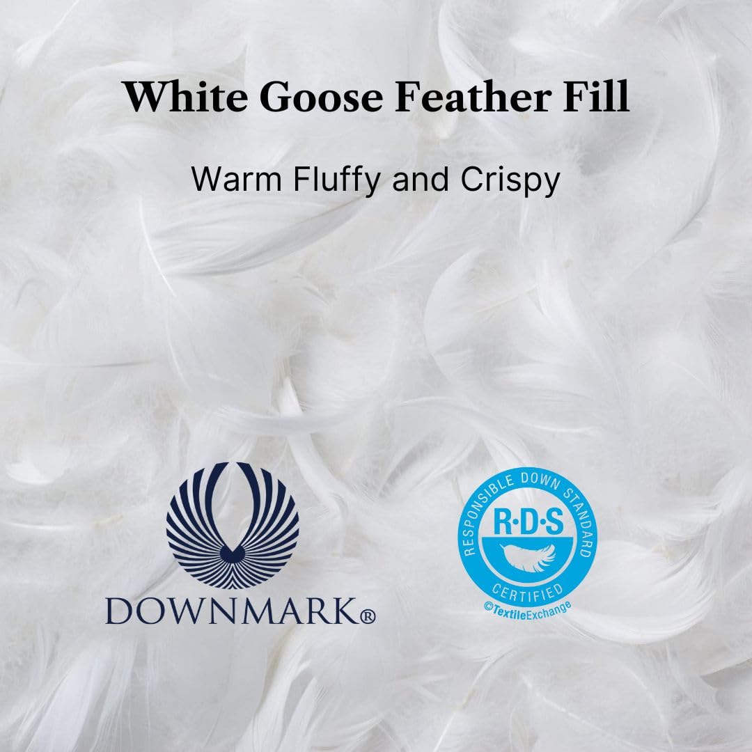 Royal Elite Goose Feather Down Comforter King Size-Made in Canada White Goose Feather Duvet Insert-Fluffy Hotel Comforter with Oeko Tex Cotton Shell