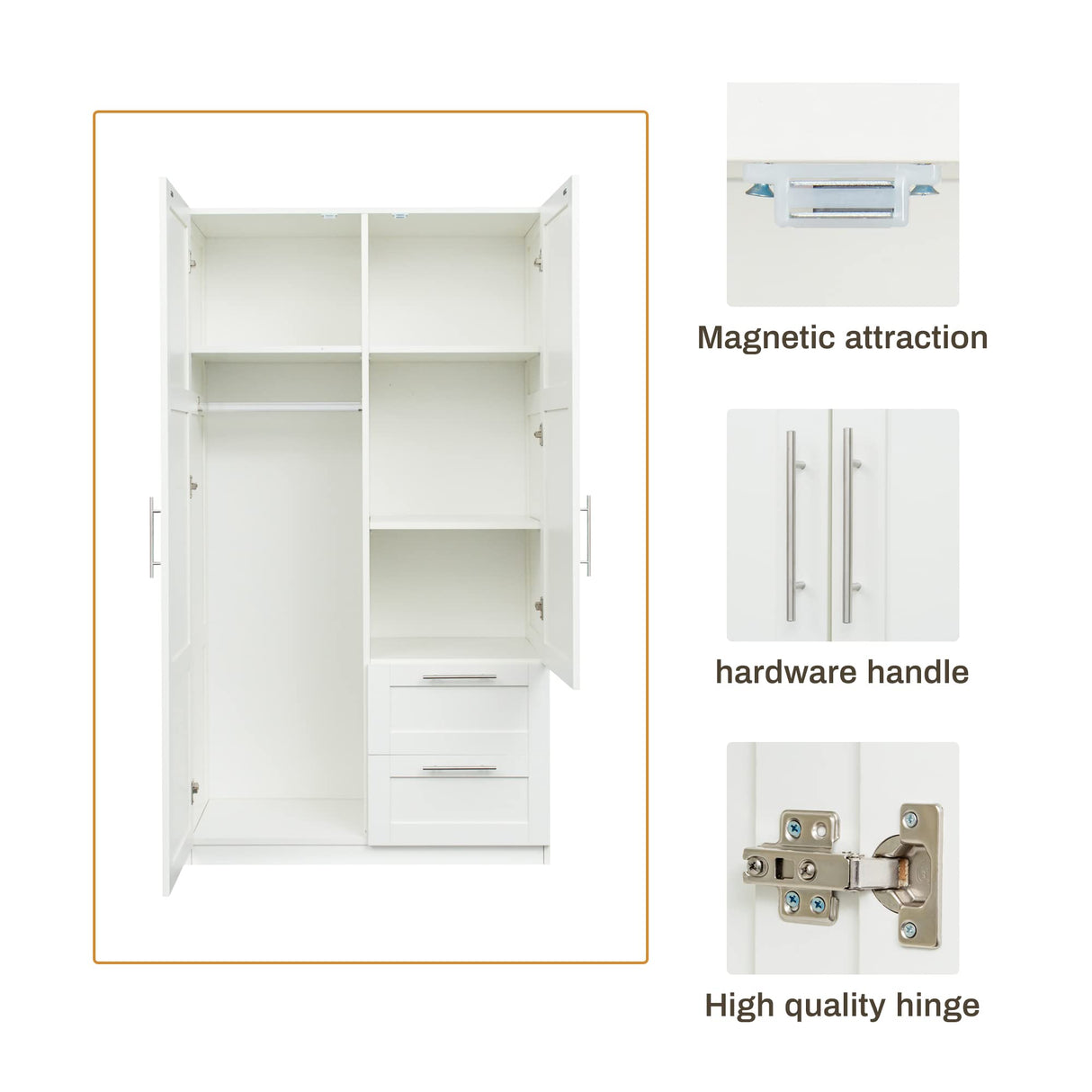 White Two Doors Two Drawers Big Wardrobe Closet Bedroom Armoires