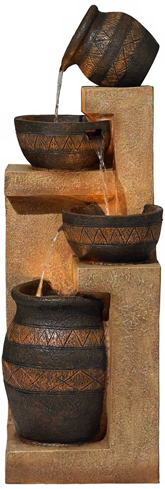 Stoneware Bowl and Jar Rustic Outdoor Floor Water Fountain 46" High