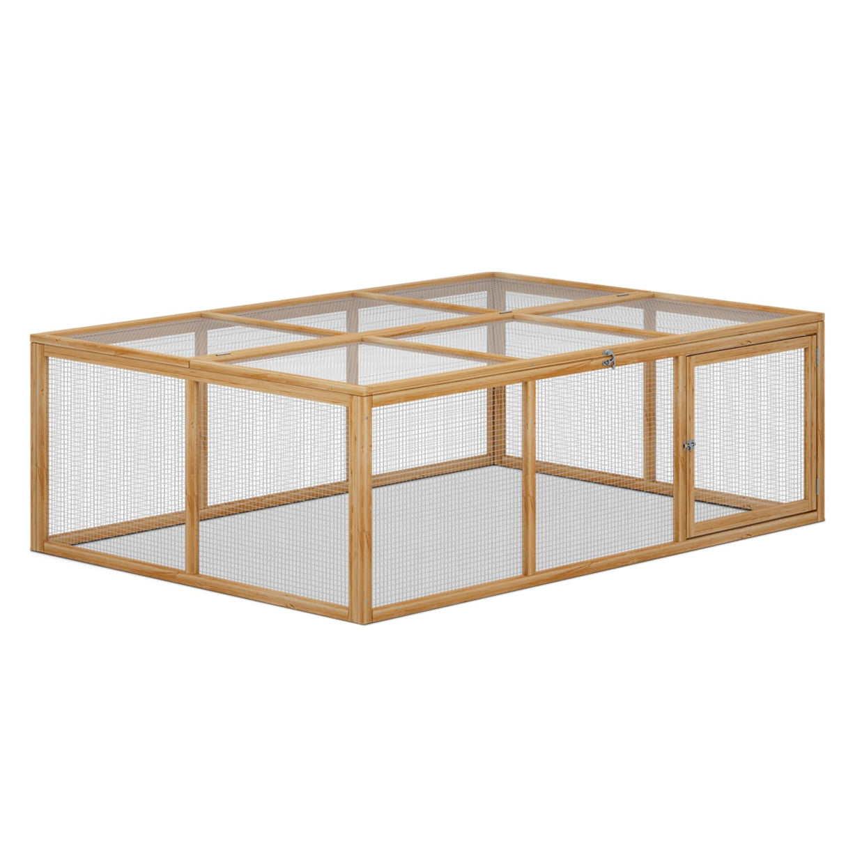 Chicken Run for Yard Wood Chicken Cage with Openable Side Door and Roof, Combinable Bunny Hutch Rabbit Pen Hen Coop Add-Ons, Outdoor Small Animal Habitat Enclosure, 68 x 48 x 22 inch