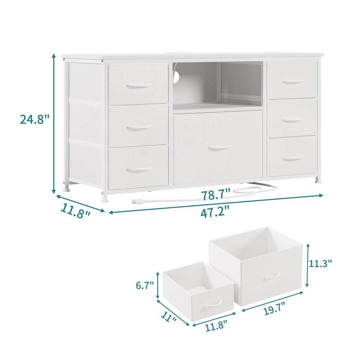 7 Drawers TV Stands, Drawer Dressers with Open Shelf and LED Lights for Bed Room -