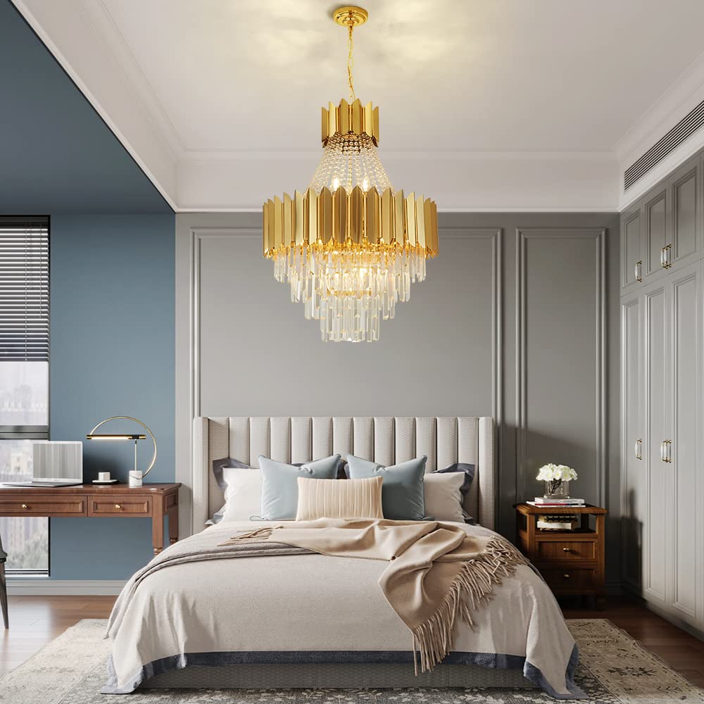 Modern Crystal Chandelier, Luxury Gold Crystal Hanging Ceiling Light Contemporary