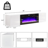 Floating TV Stand with 36" Electric Fireplace, High Gloss Finish Wall Mounted