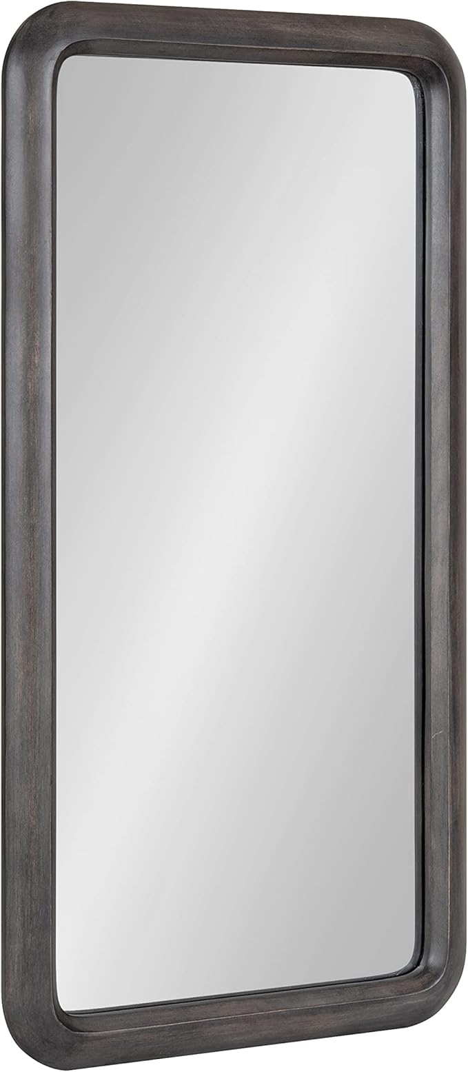 Pao Mid-Century Panel Wood Framed Wall Mirror, 16 x 48, Walnut Brown