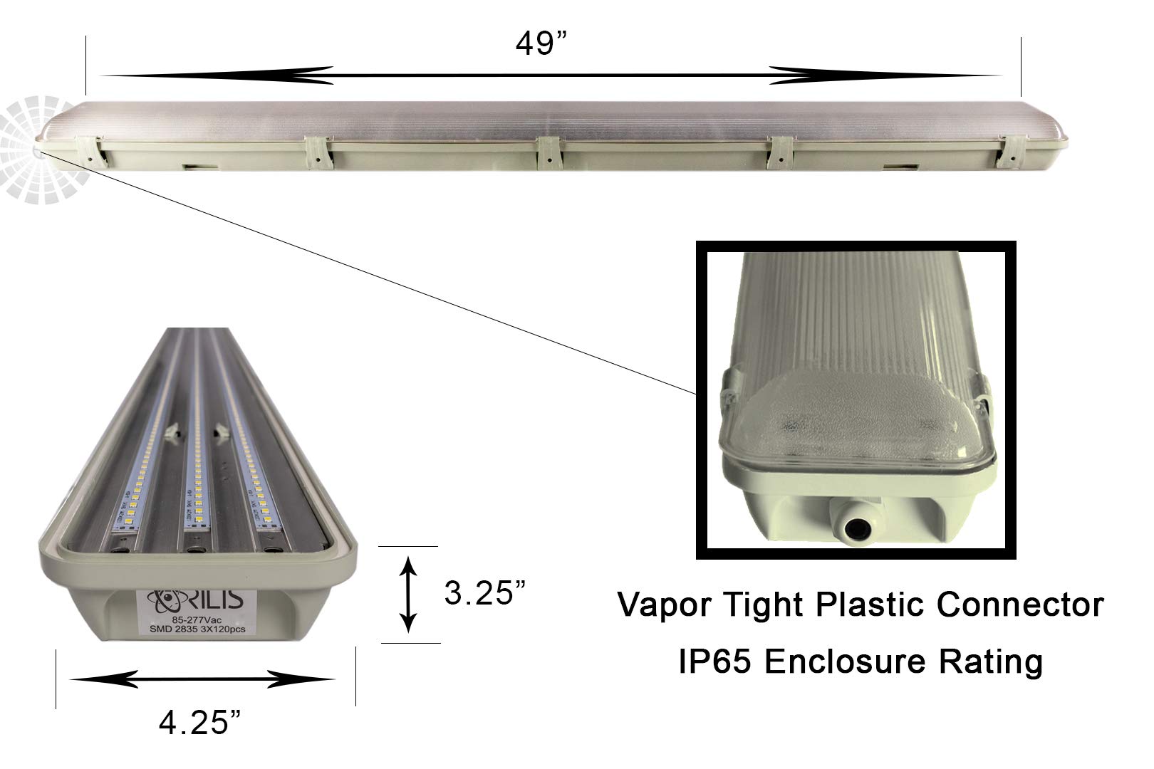 72W LED Vapor Tight Lights | Commercial Indoor/Outdoor Hardwired IP65 Waterproof