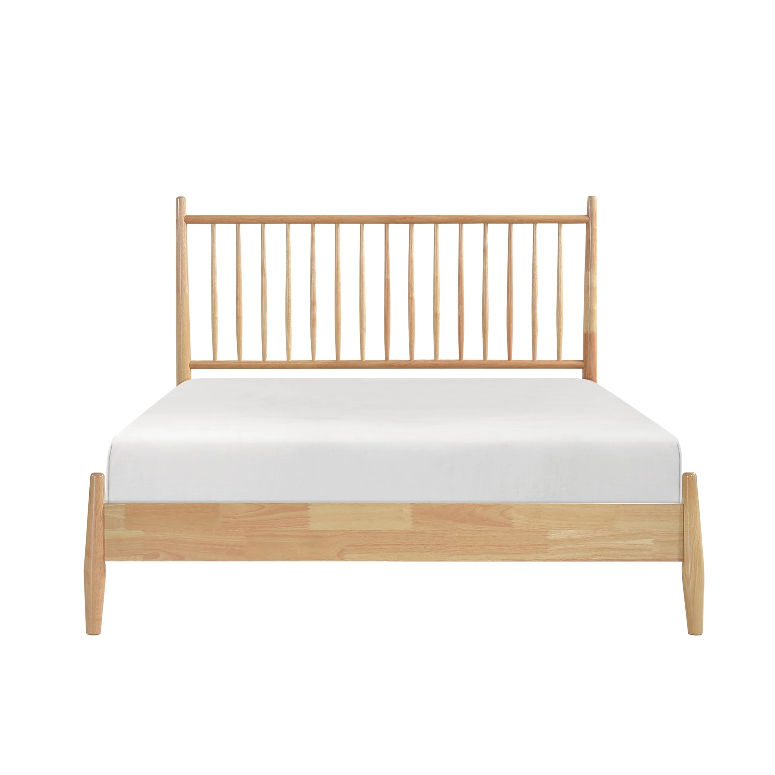 Natural Finish Wooden Queen Platform Bed 1pc Mid-Century Modern Bedroom Furniture
