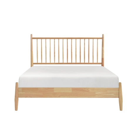 Natural Finish Wooden Queen Platform Bed 1pc Mid-Century Modern Bedroom Furniture