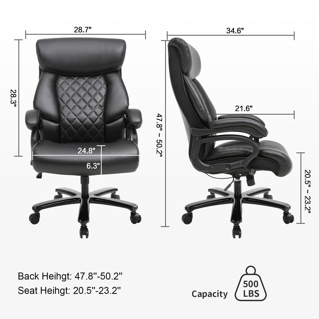 Big and Tall Office Chair 500lbs Heavy Duty Ergonomic Computer Desk Chair with Arms