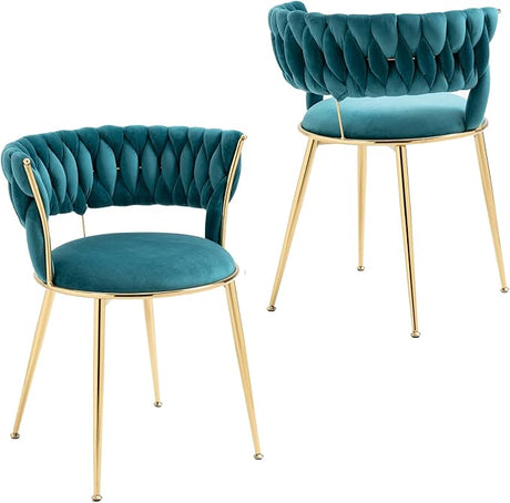 Velvet Dining Chairs Set of 2, Upholstered Dining Room Chairs with Woven Backrest