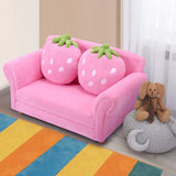 Upholstered Toddler Couch Chair with Ergonomic Back & 2 Strawberry Pillows, Double Seat Toddler Armchair for Boys Girls