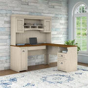 Co 60" W Farmhouse L-Shaped Wood Desk with Hutch, Large Vertical Closed Storage