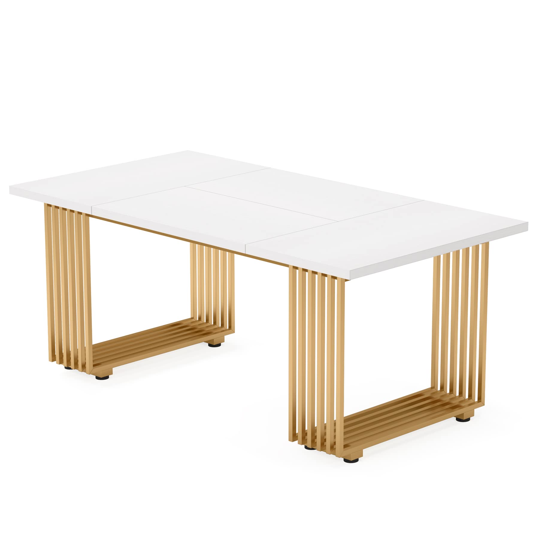 70.8" Modern Dining Table for 6-8 People - White Wood with Gold Metal Legs