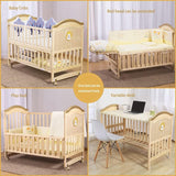 Mini Baby Crib 6 in 1 with Adjustable Memory Foam Mattress Included, 2024 Natural Wood Convertible Crib with Foldable Storage Baby Playpen,