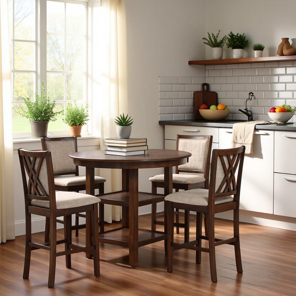 5-Piece Round Counter Height Dining Set with Storage