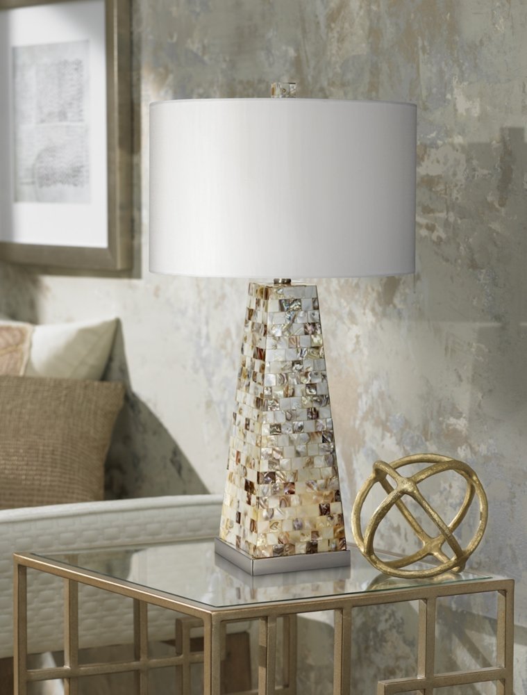 Lorin Modern Coastal Modern Table Lamp with Nightlight 29" Tall Pearl Tile Square Tapered
