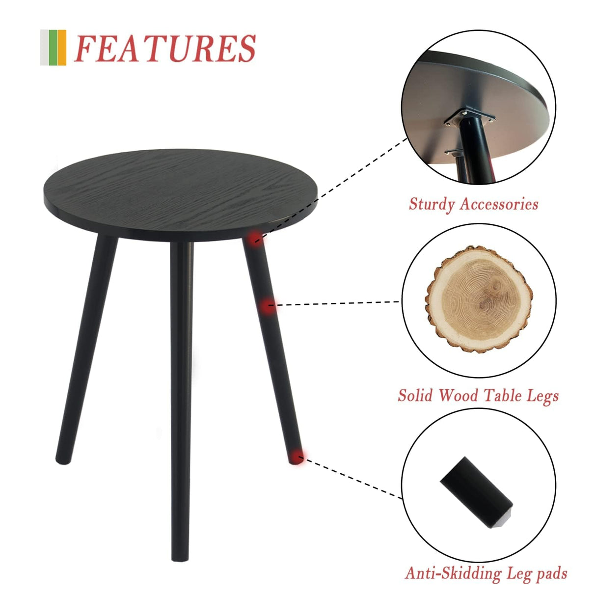 Round End Table, Black Side Table Modern Home Decor Small Accent Table