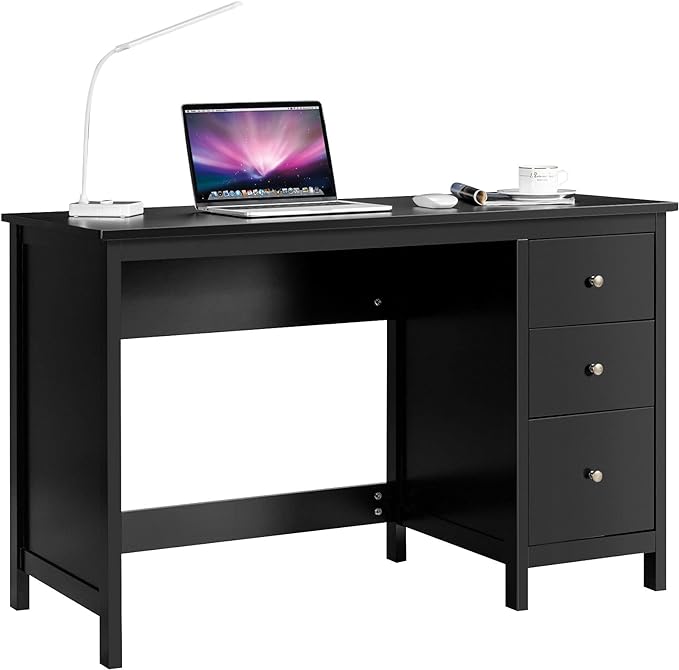 White Desk with Drawers, Modern Home Office Computer Desk