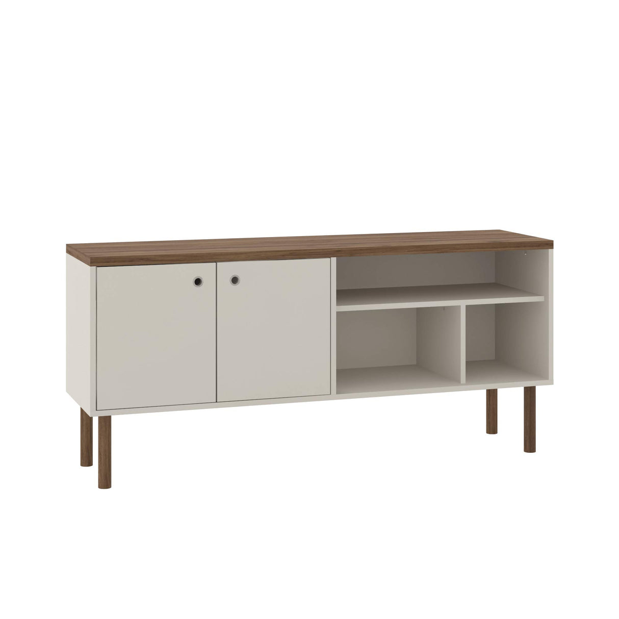 Windsor Modern TV Stand with Media Shelves and Solid Wood Legs, 53.54"