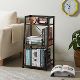 3 Tier Bookshelf, Industrial Bookcase Wood Storage Shelf with Metal Frame for Living Room