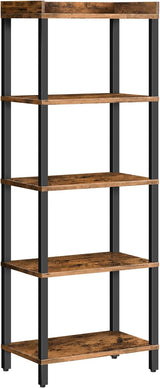 Small Bookcase, Industrial Style Bookshelf for Narrow Spaces, 4-Tier Square Book Shelf Stand, Wooden Storage Rack Display Shelf, Corner Shelf for Living Room, Rustic Brown and Black BF08CJ01