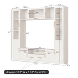 4-Piece Entertainment Wall Unit, Multifunctional TV Stand with Tempered Glass Door