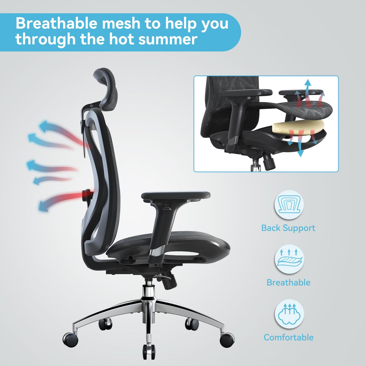 M57 Ergonomic Office Chair with 3 Way Armrests Lumbar Support and Adjustable Headrest High