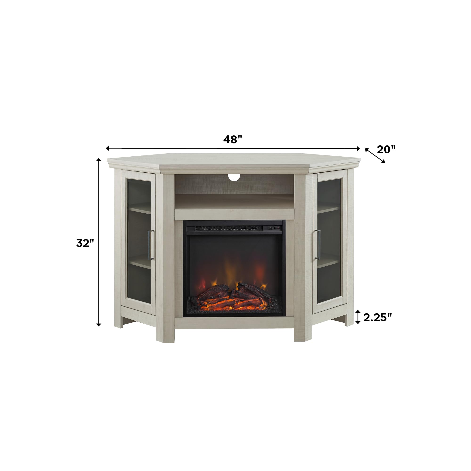 Classic Glass Door Fireplace Corner TV Stand for TVs up to 55 Inches, 48 Inch, White Oa