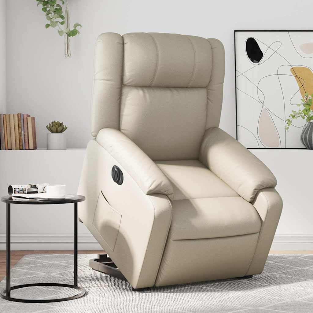 Electric Massage Recliner Chair - Cream Faux Leather Armchair with Power Lift, Reclining & Vibration Features for Living Room