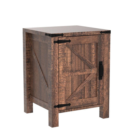 Nightstand w/Charging Station, 18 Inch Farmhouse End Table w/Barn Door and Adjustable