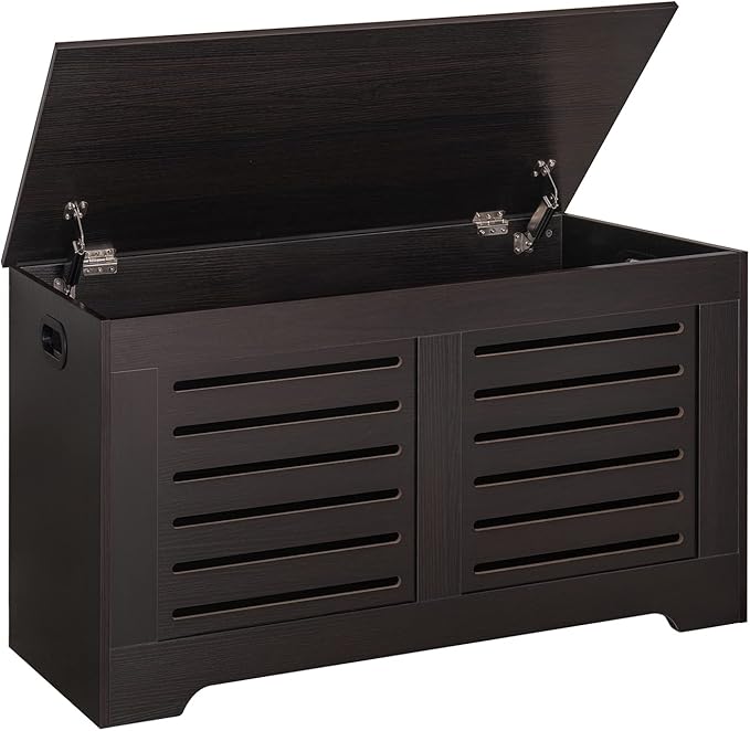 Storage Chest, Flip-Top Wooden Toy Box with 2 Safety Hinges