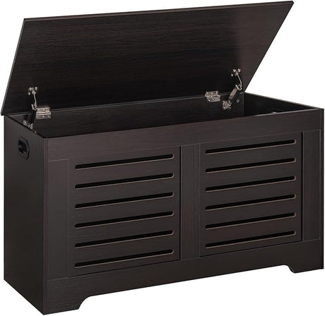 Storage Chest, Flip-Top Wooden Toy Box with 2 Safety Hinges, Retro Entryway Shoe Bench