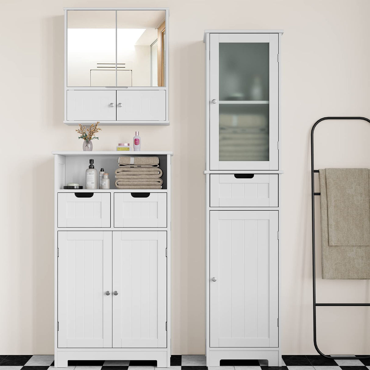 Bathroom Cabinet, Storage Cabinet with 2 Doors & 1 Drawer