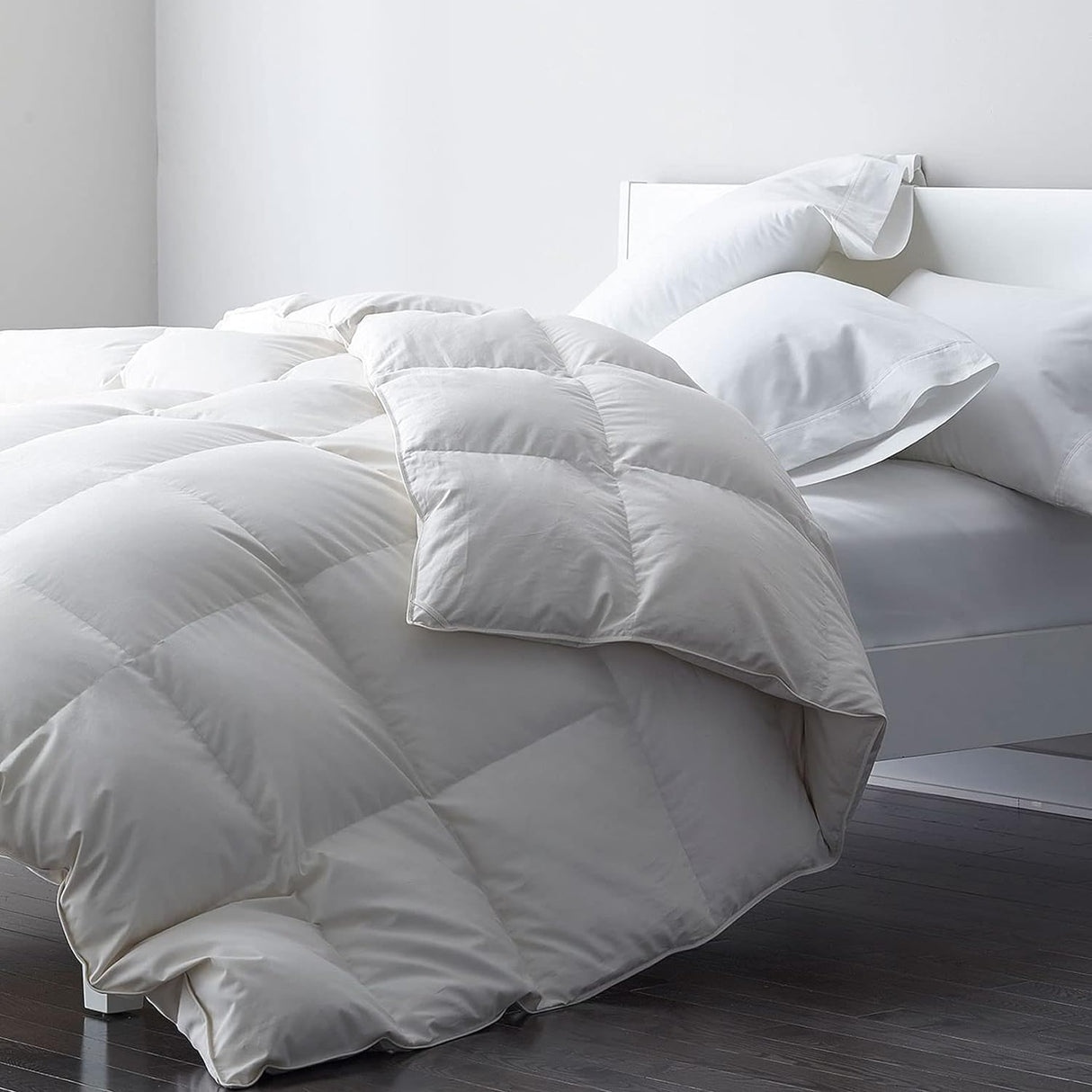 DWR Premium Feather Down Comforter Duvet Insert 90x90-100% Skin-Friendly Cotton Cover, Medium Weight Quilted for All Season Bedding (Full/Queen, Ivory White)
