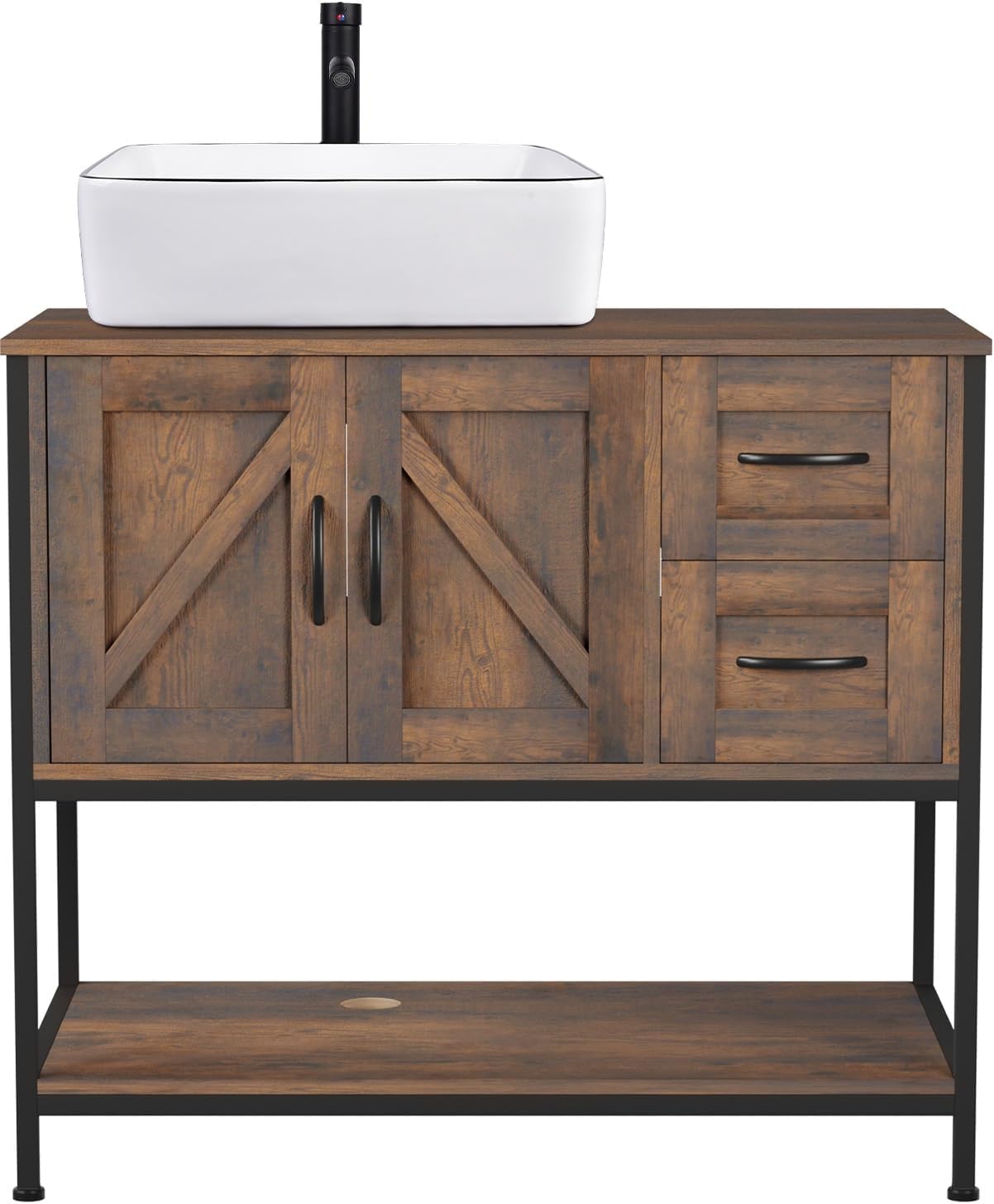 YOURLITE Bathroom Vanity, 36" Bathroom Vanity with Sink Combo Set, Dark Brown Modern Wood Bathroom Cabinet with White Ceramic Bathroom Sink