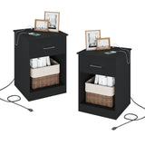 2 Nightstand with Charging Station and USB Ports & Power Outlets, Wooden End Table