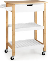 Kitchen Island Cart with Storage, Rolling Bamboo Kitchen Cart on Wheels