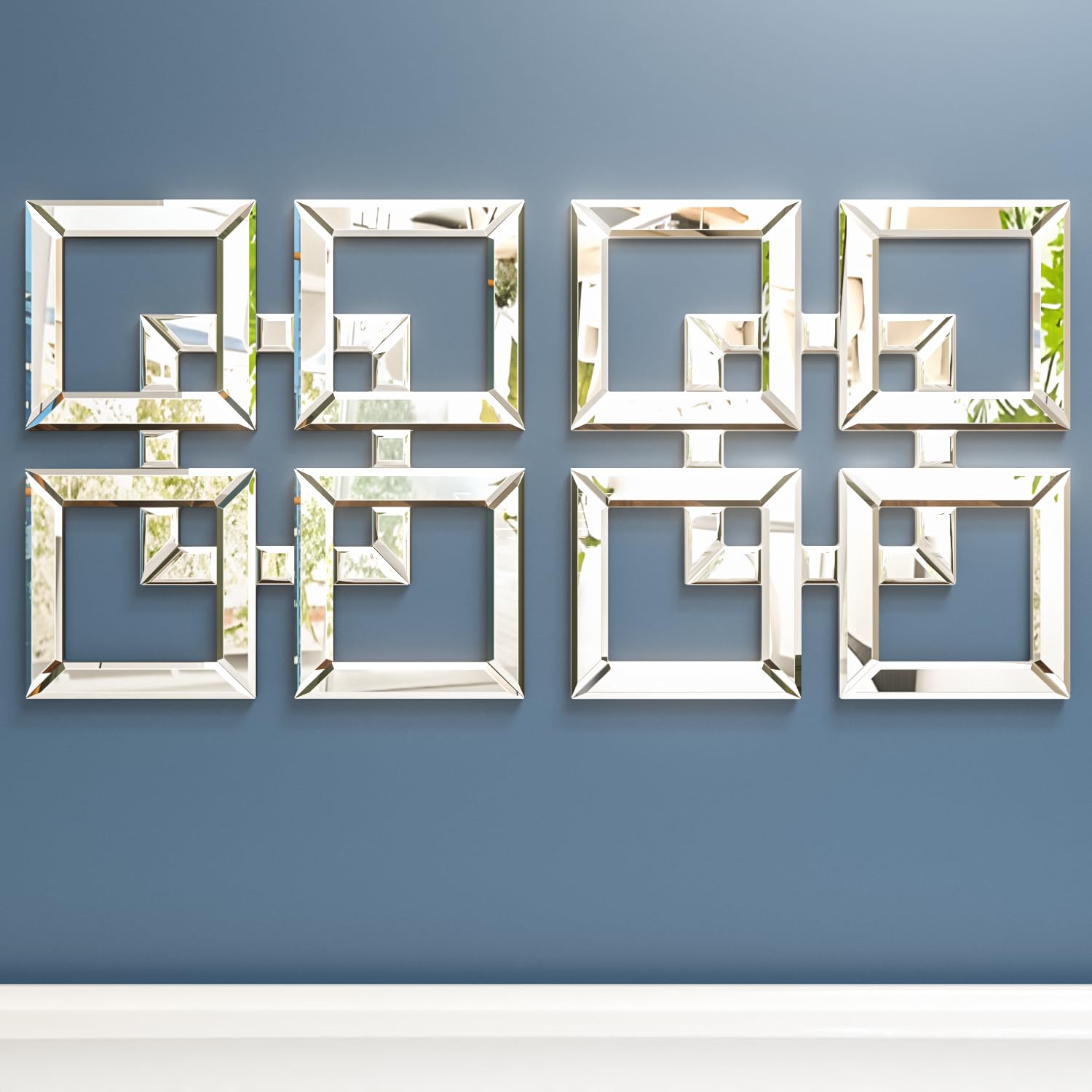 2 Pack Silver Mirrored Wall Decor 16" x16"Decorative Mirror DIY Wall-Mounted Mirrors Modern Square Gorgeous Accent Mirror Glam Decor Mirror Vintage Decor Chic Mirror for Home