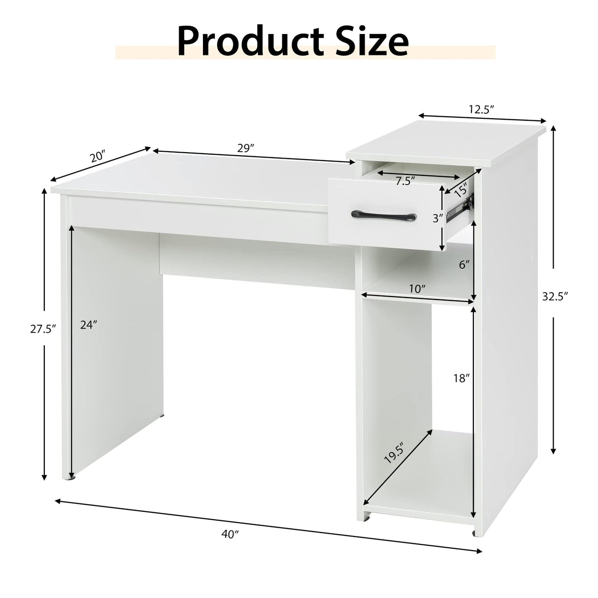 Desk with Storage Drawer & Shelves, Compact Desk for Small Space, Modern Wooden Study Desk Writing Desk with Storage Drawer & Compartments, PC Laptop Desk Small Desk for Bedroom