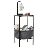 Side Table with Fabric Basket, Sofa Table with Metal Frame & Wood Top, Mufti-Functional